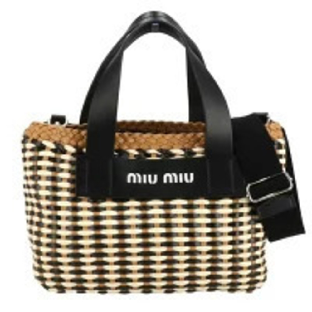 Miu Miu Intreccio Leather Tote Bag Black Brown